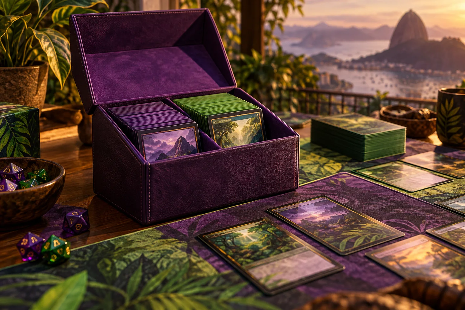 Caixa de deck e cartas organizadas Caixa de deck e cartas organizadas
